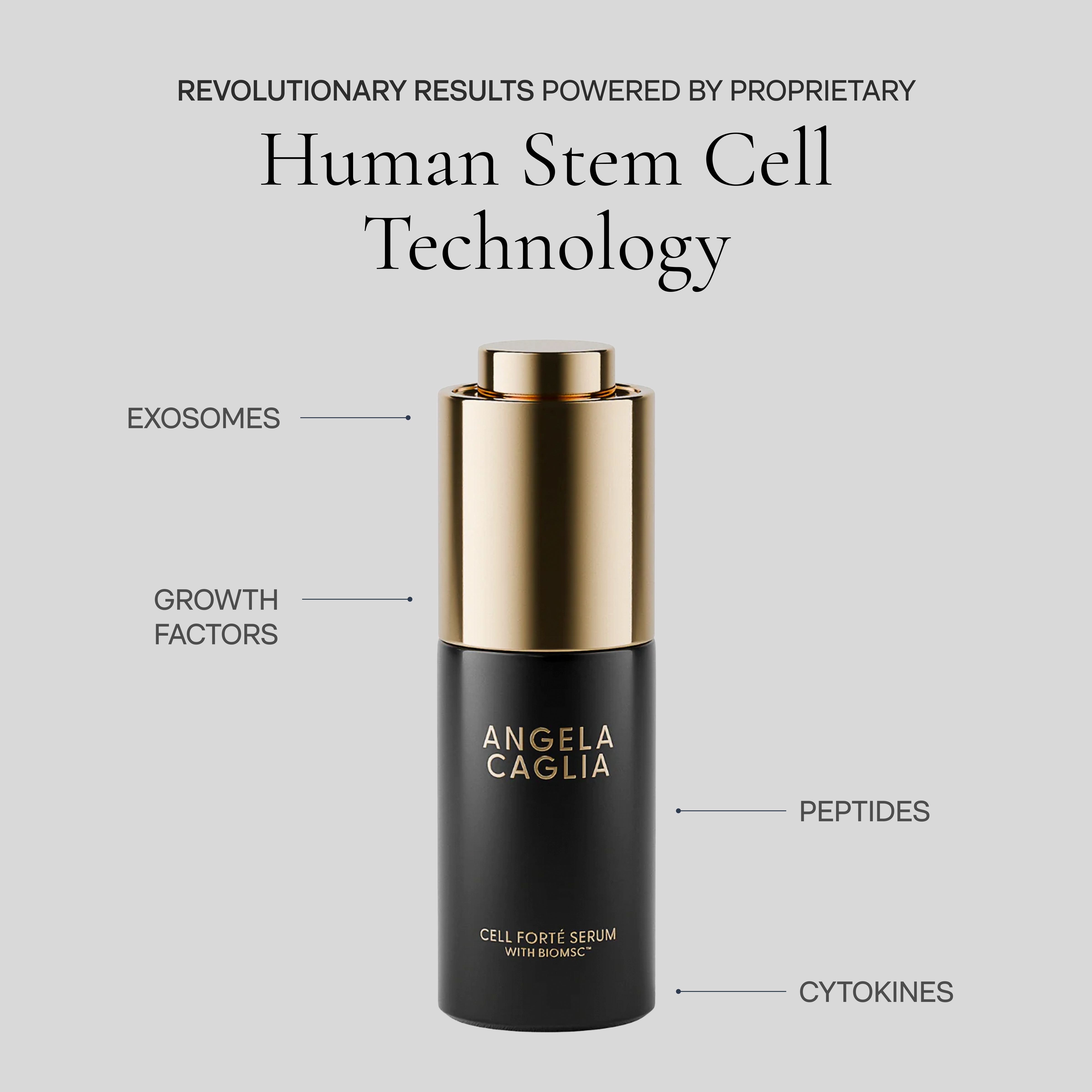Human Stem Cell Technology — Angela Caglia Cell Forté Serum with BIOMSC™; EXOSOMES GROWTH FACTORS PEPTIDES CYTOKINES.