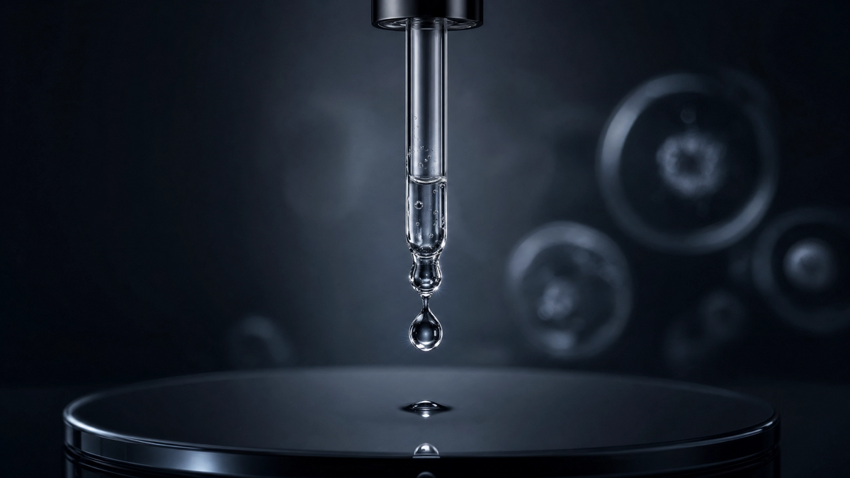 Dropper with conditioned media blue background.